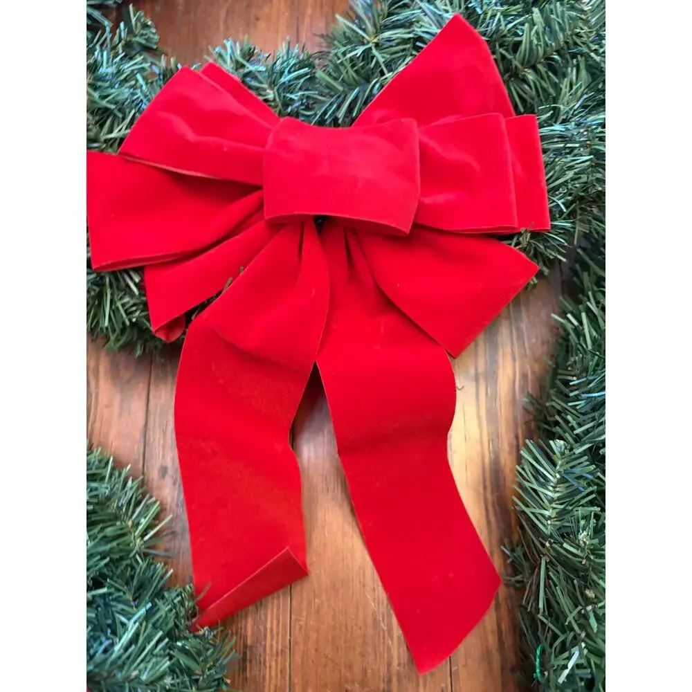 Lot of 3 Red Velvet Bow Christmas Wreaths - Wire Backs - Appx 20”d when fluffed